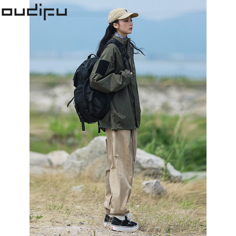 OUDIFU cityboy日式工装连帽外套学生宽松薄款中性美式冲锋衣女