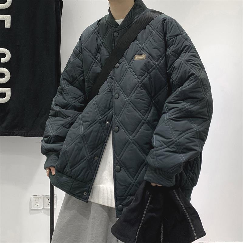 Rhombus grid baseball padded jacket men's winter thickened padded jacket 2022 new Japanese jacket winter clothing Jinjiang tide brand cotton padded jacket