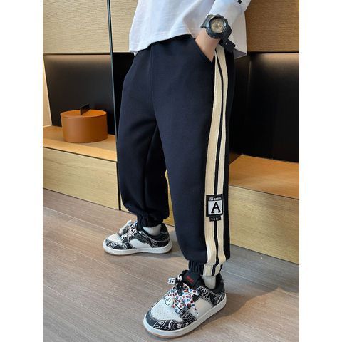 Boys' Autumn Clothes Children's Clothing Pants Spring and Autumn Style  New Children's Autumn Sports Pants Medium and Large Children's All-in-One Fleece Sweatpants