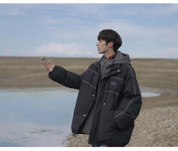 Vestiti finti in due pezzi Sciolti versatili, Cappotto in cotone con cappuccio alla moda per studenti per uomo, Autunno e_voghion.com