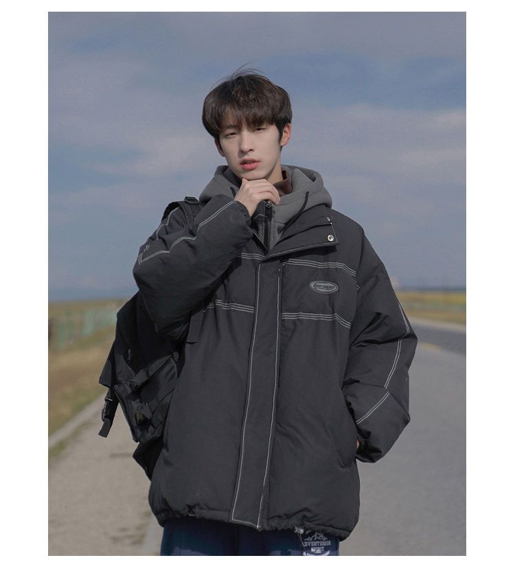 Vestiti finti in due pezzi Sciolti versatili, Cappotto in cotone con cappuccio alla moda per studenti per uomo, Autunno e_voghion.com