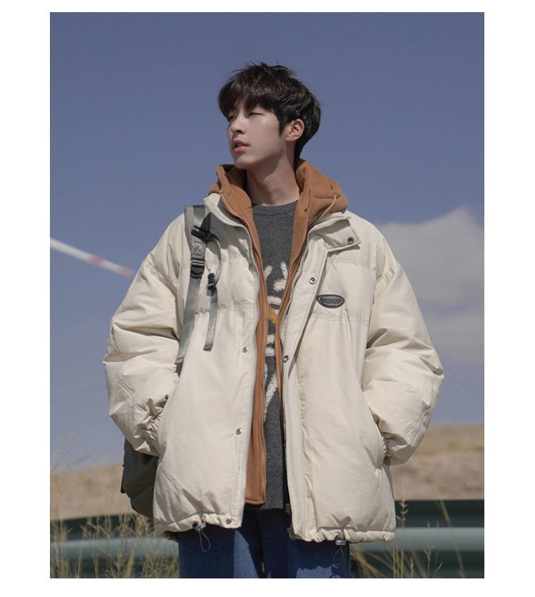 Vestiti finti in due pezzi Sciolti versatili, Cappotto in cotone con cappuccio alla moda per studenti per uomo, Autunno e_voghion.com