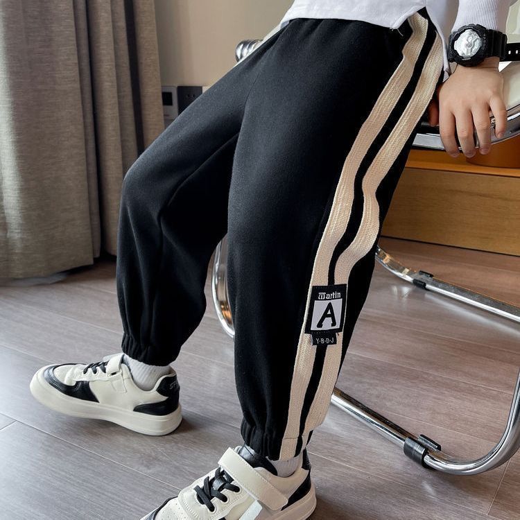 Boys' Autumn Clothes Children's Clothing Pants Spring and Autumn Style  New Children's Autumn Sports Pants Medium and Large Children's All-in-One Fleece Sweatpants
