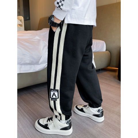 Boys' Autumn Clothes Children's Clothing Pants Spring and Autumn Style  New Children's Autumn Sports Pants Medium and Large Children's All-in-One Fleece Sweatpants