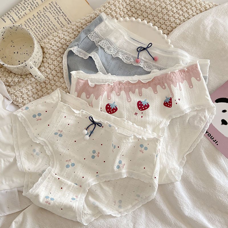 Underwear women's pure cotton antibacterial Japanese girls sweet and cute students Korean version of ins style high-value hot style net red