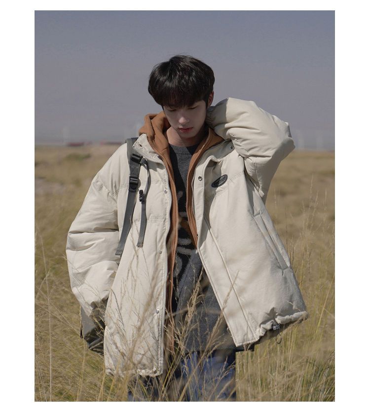Vestiti finti in due pezzi Sciolti versatili, Cappotto in cotone con cappuccio alla moda per studenti per uomo, Autunno e_voghion.com