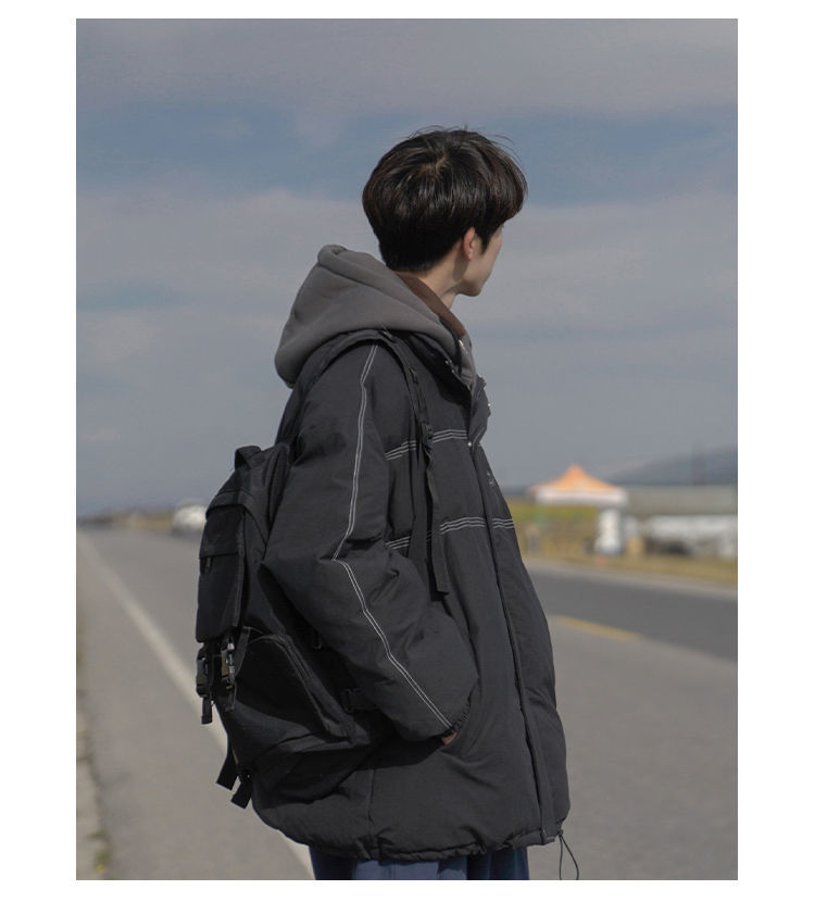 Vestiti finti in due pezzi Sciolti versatili, Cappotto in cotone con cappuccio alla moda per studenti per uomo, Autunno e_voghion.com