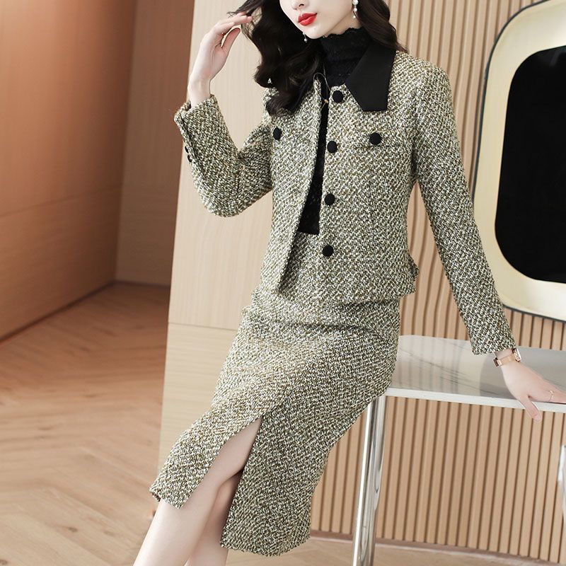 Single/Suit Small Fragrant Style Wool Suit Women 2023 Autumn and Winter New Slim Thin Plus Size Skirt Two-piece Set