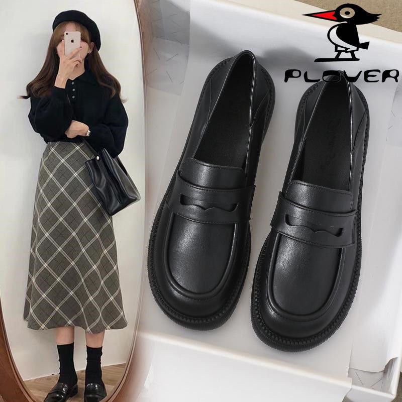 PLOVER啄木鳥真皮小皮鞋女2022年新款英倫風樂福鞋女百搭軟底單鞋