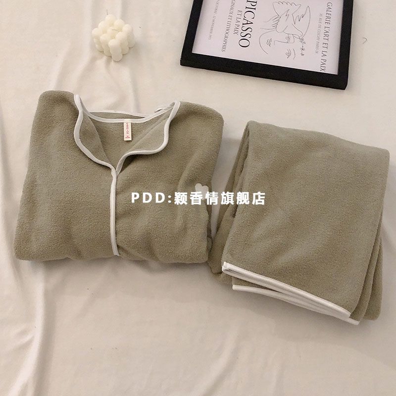 睡衣女秋冬季珊瑚絨加厚加絨冬天甜美可愛高級感法蘭絨家居服套裝