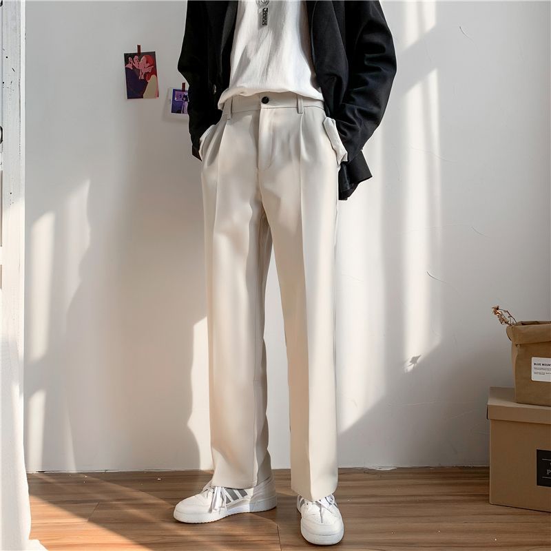 Large size plus velvet thickened autumn new style pendant small trousers men's Korean version of the trend loose straight casual suit trousers