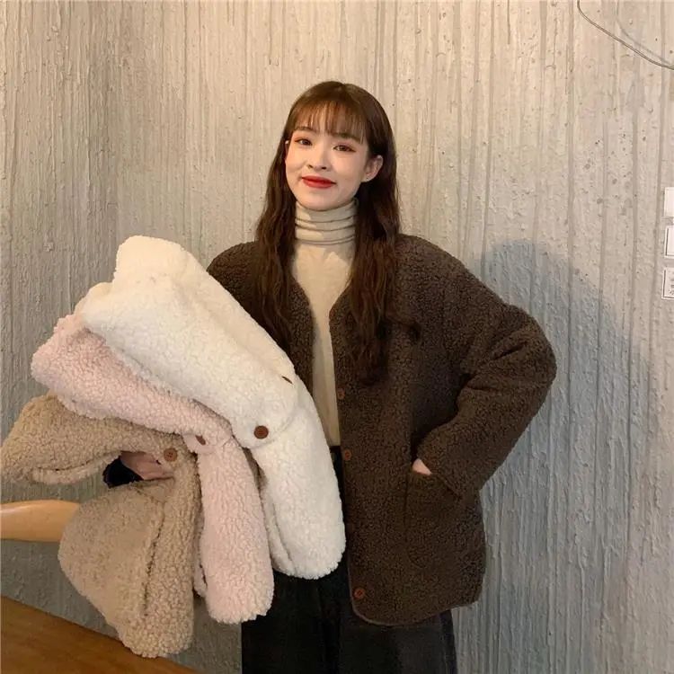 Thickened lamb plush jacket women's autumn and winter Korean version loose all-match fur casual cardigan furry top