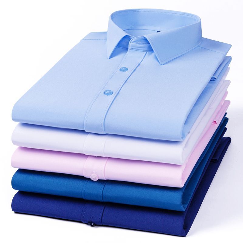 长袖衬衫男商务白色衬衣男士纯色中青年韩版休闲薄款蓝色寸衫
