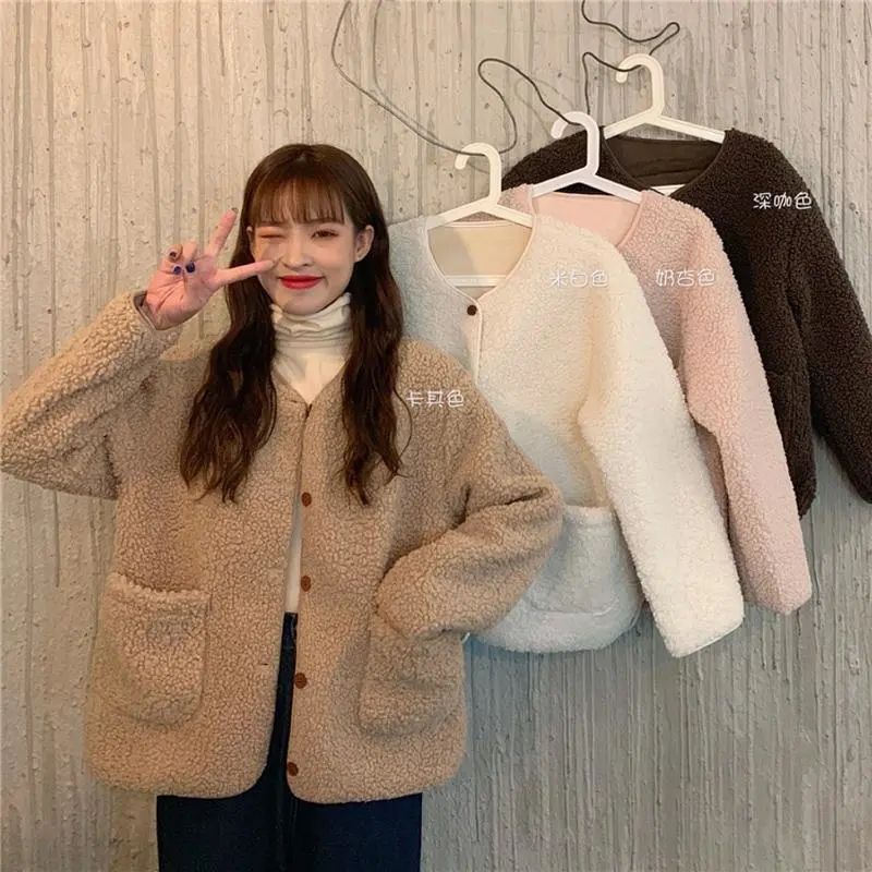 Thickened lamb plush jacket women's autumn and winter Korean version loose all-match fur casual cardigan furry top