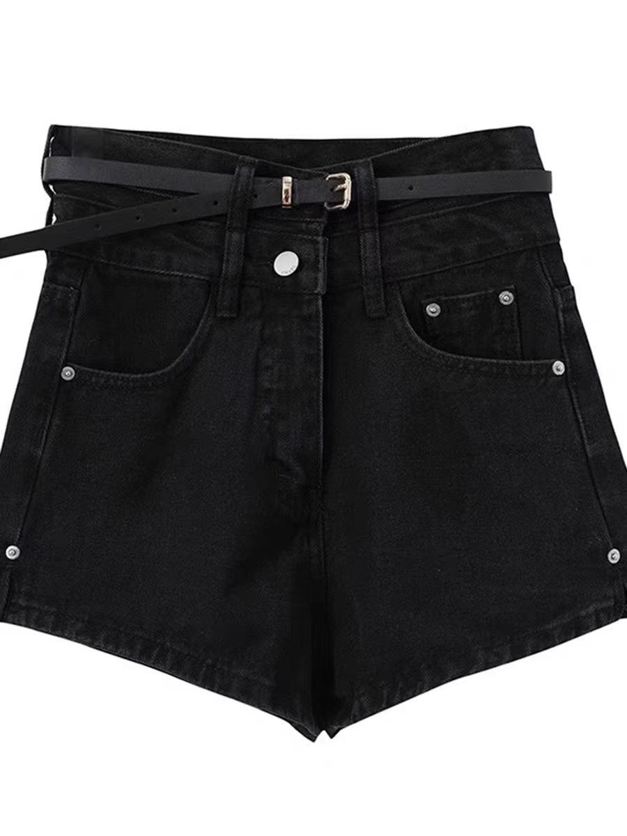 Girls' autumn and winter new Korean version of elastic high-waisted denim elastic shorts for big children thickened A-line shorts all-match trendy