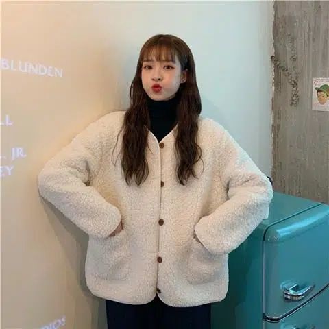 Thickened lamb plush jacket women's autumn and winter Korean version loose all-match fur casual cardigan furry top