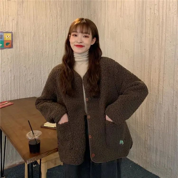 Thickened lamb plush jacket women's autumn and winter Korean version loose all-match fur casual cardigan furry top