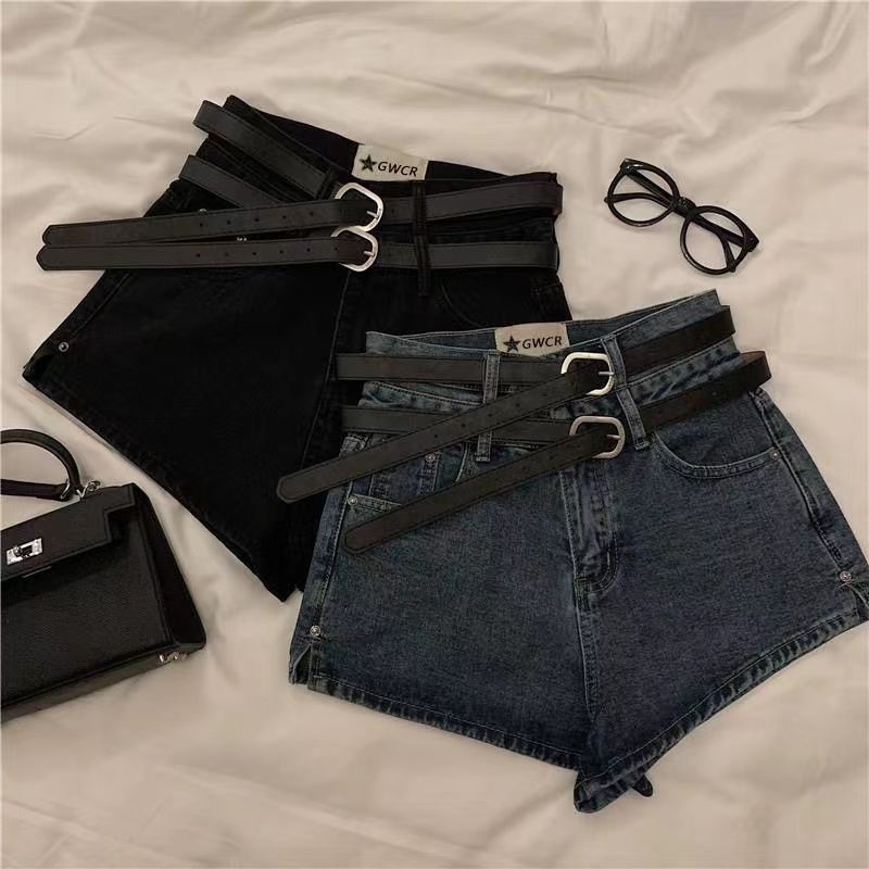 Girls' autumn and winter new Korean version of elastic high-waisted denim elastic shorts for big children thickened A-line shorts all-match trendy