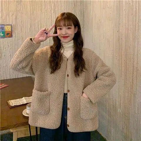 Thickened lamb plush jacket women's autumn and winter Korean version loose all-match fur casual cardigan furry top