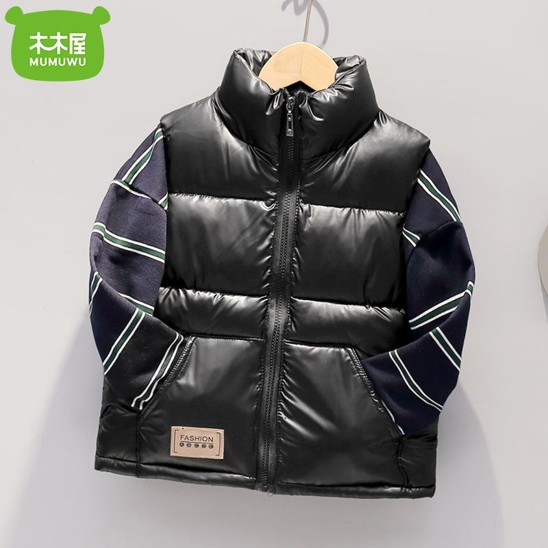 Wooden house children's vest winter boys and girls wash-free bright surface foreign style outerwear down cotton thickened vest jacket