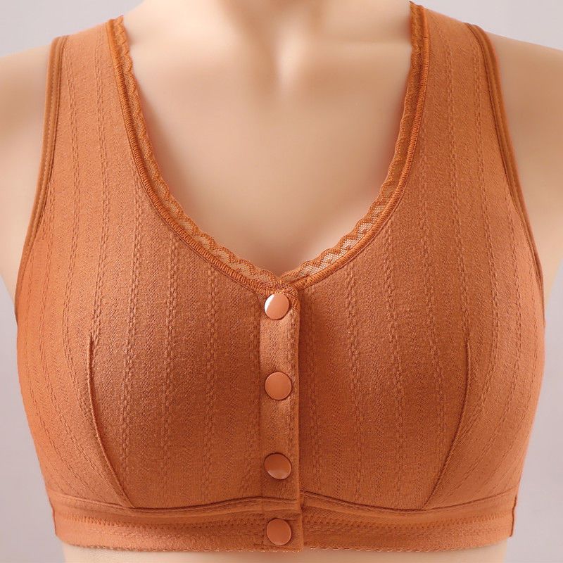Mother's underwear women's pure cotton large size front buckle bra no steel ring middle-aged and elderly women's vest style large cup breathable thin