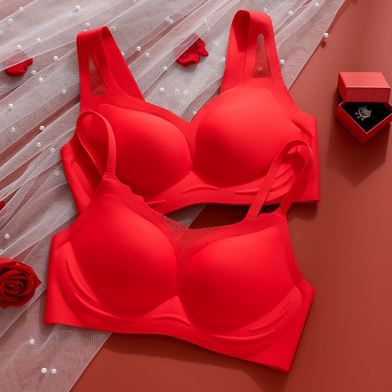 Dolamy big red women's seamless underwear natal year no steel ring wedding gift bridal underwear bra set