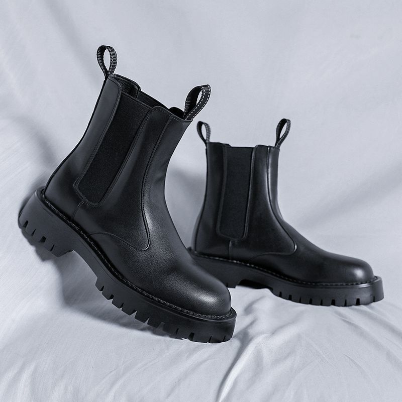 Chelsea boots men's winter mid-tube boots men's black high-top shoes British style cotton shoes plus velvet thickened Martin boots