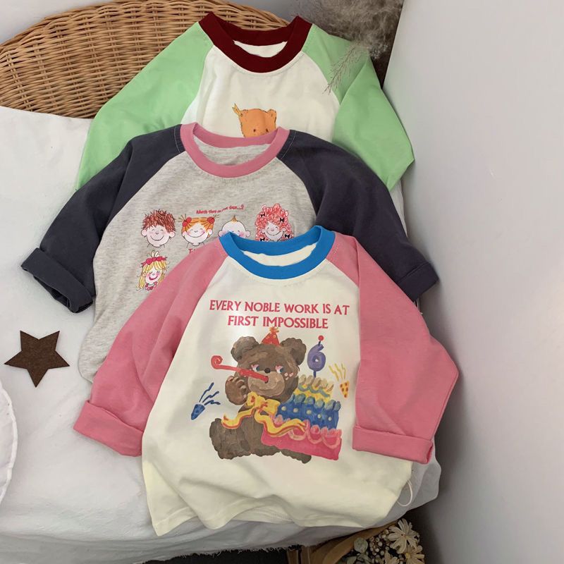 Korean version of pure cotton boys and girls' bottoming shirt spring and autumn new children's long-sleeved t-shirt baby cartoon round neck top