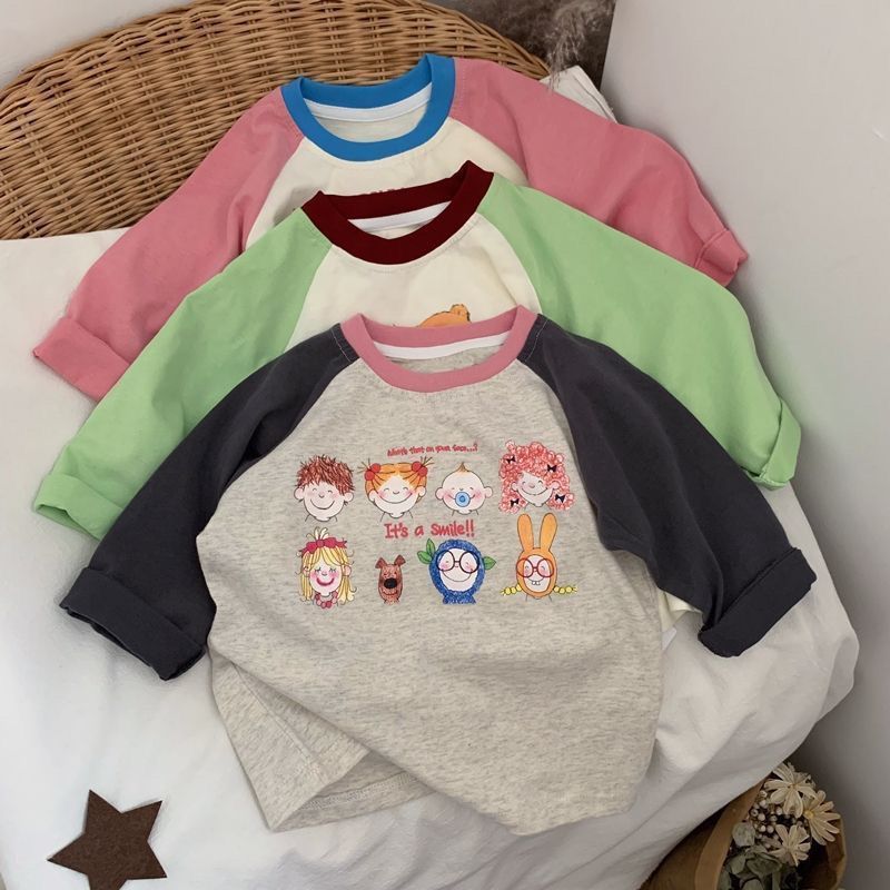 Korean version of pure cotton boys and girls' bottoming shirt spring and autumn new children's long-sleeved t-shirt baby cartoon round neck top