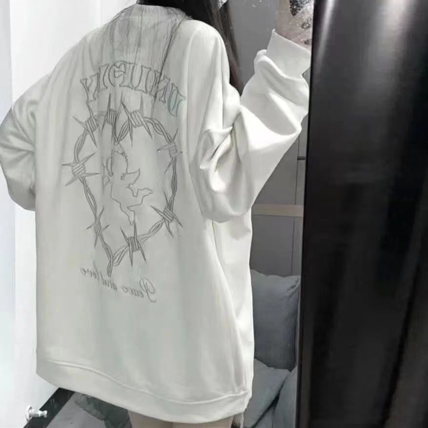 加絨圓領美式衛衣無帽女oversize寬鬆秋冬季新款慵懶風薄款上衣女