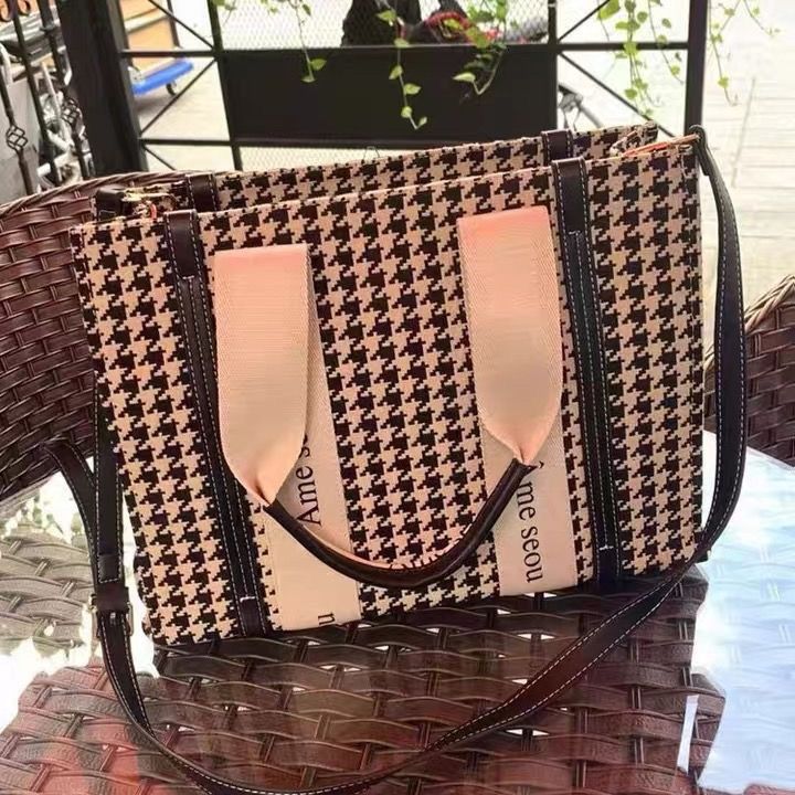 Fashion houndstooth large-capacity tote bag women's  autumn and winter new all-match canvas bag commuting shoulder Messenger bag