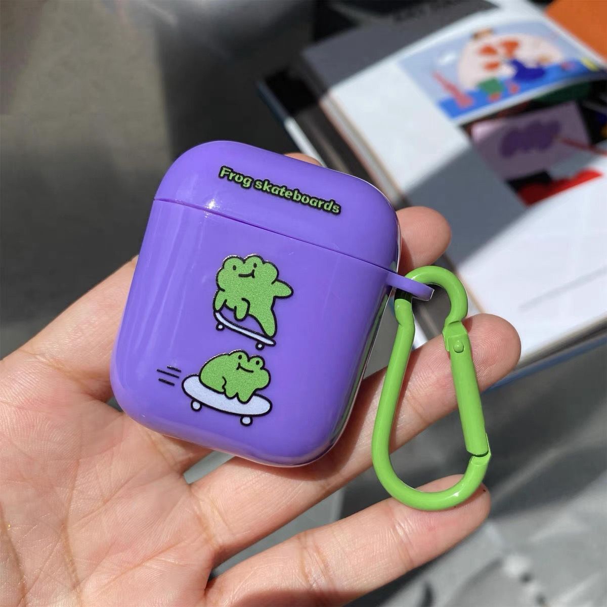 可爱紫色滑板青蛙airpods pro无线蓝牙1/2代耳机保护套苹果3代壳
