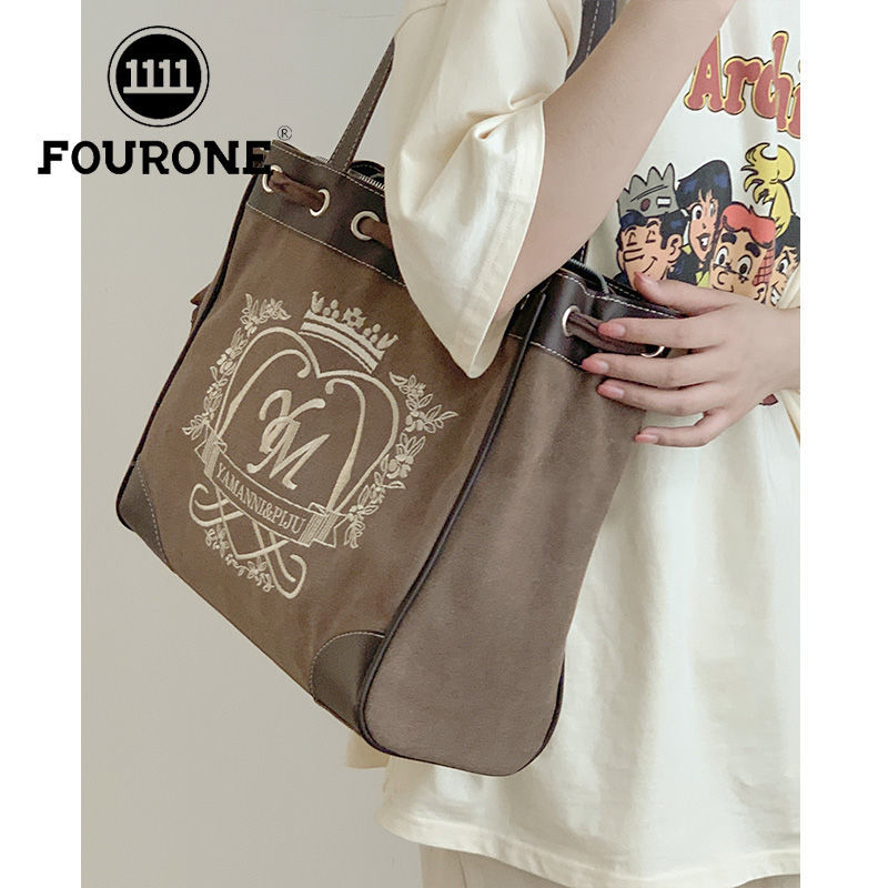 Embroidery letter crown large capacity bag women's trendy fashion retro frosted tote bag commuter bag