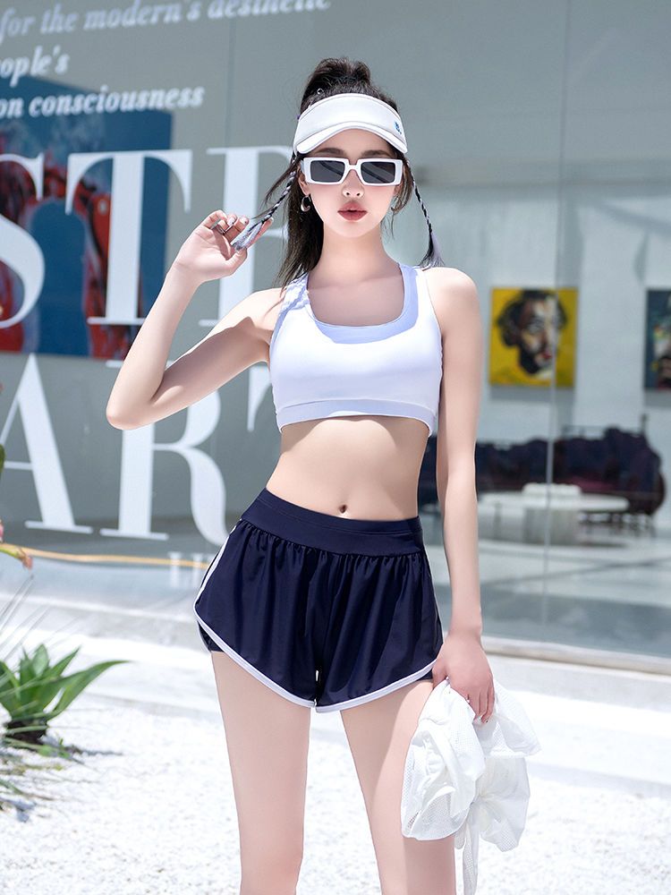 Swimming suit for fat girls covering the flesh three-piece suit for women's split junior high school students sports wind-proof hot spring swimming trunks