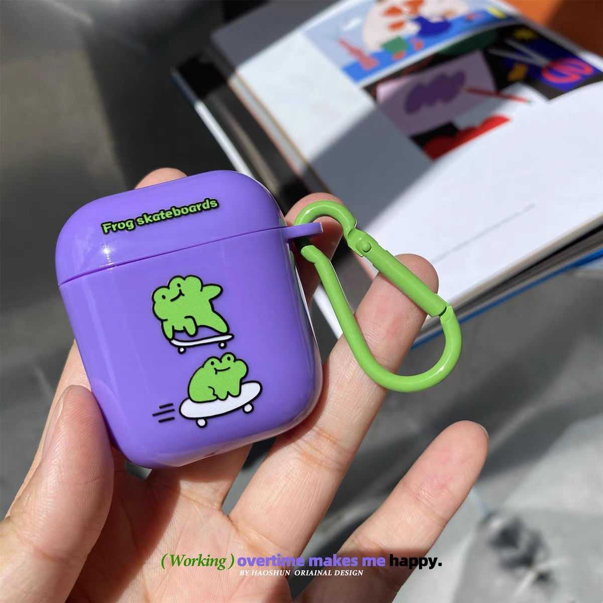 可爱紫色滑板青蛙airpods pro无线蓝牙1/2代耳机保护套苹果3代壳