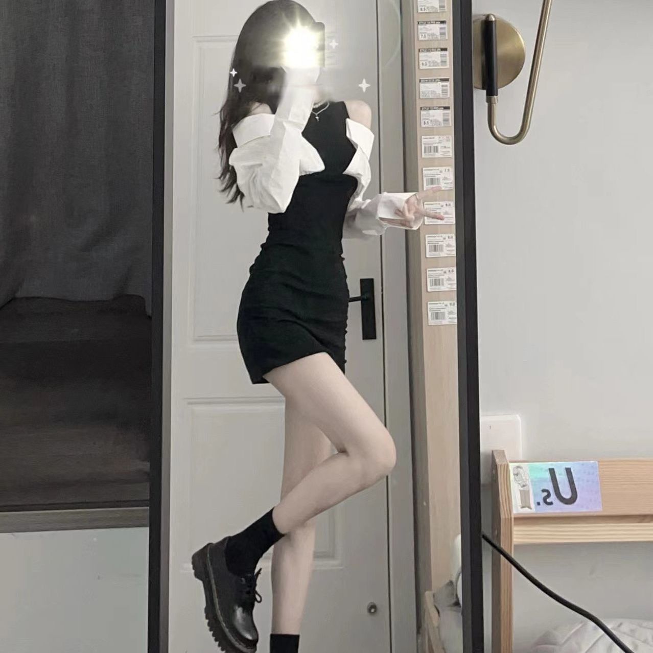 Can be salty or sweet, French high-end design sense, small crowd, pure desire, hot girl temperament, fake two off-shoulder dresses