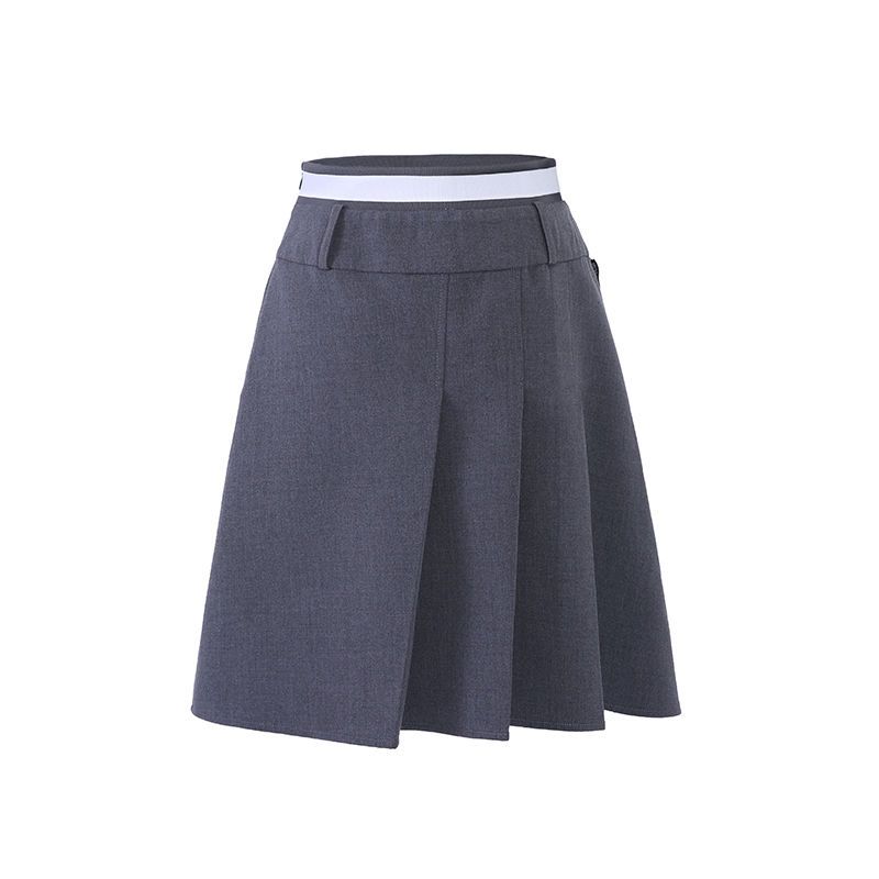 Retro gray pleated skirt women's autumn all-match casual a-line long skirt knitted vest + shirt three-piece set