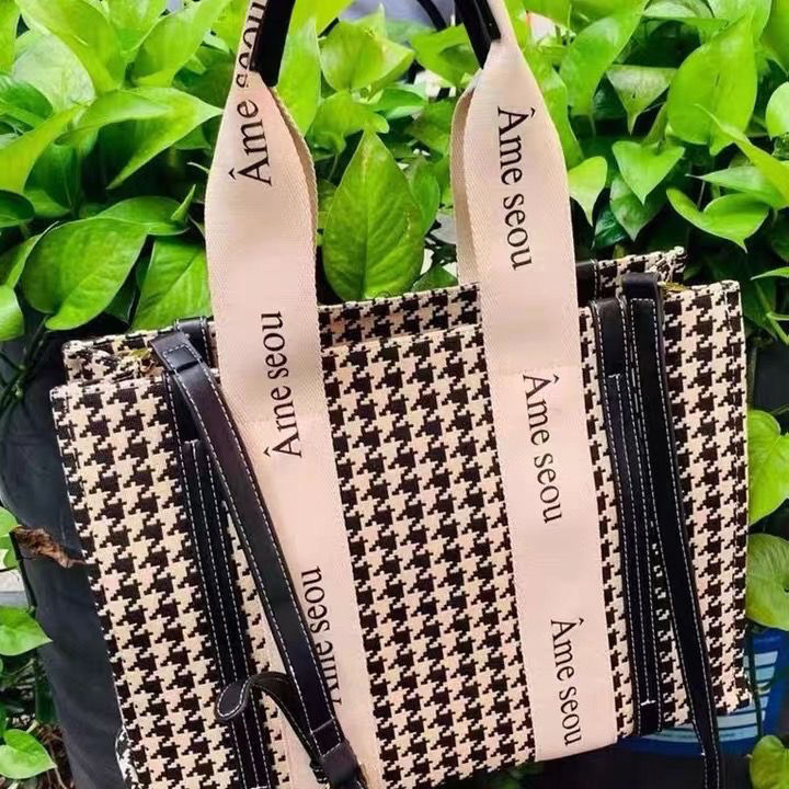 Fashion houndstooth large-capacity tote bag women's  autumn and winter new all-match canvas bag commuting shoulder Messenger bag