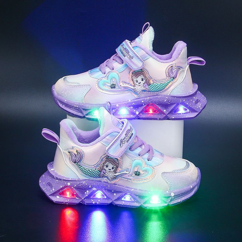 Girls' shoes with lights 2023 spring and autumn new mesh breathable children's sports shoes students all-match light casual shoes