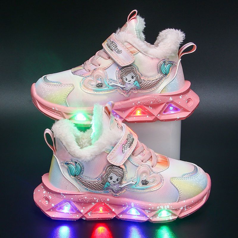 Girls' shoes with lights 2023 spring and autumn new mesh breathable children's sports shoes students all-match light casual shoes