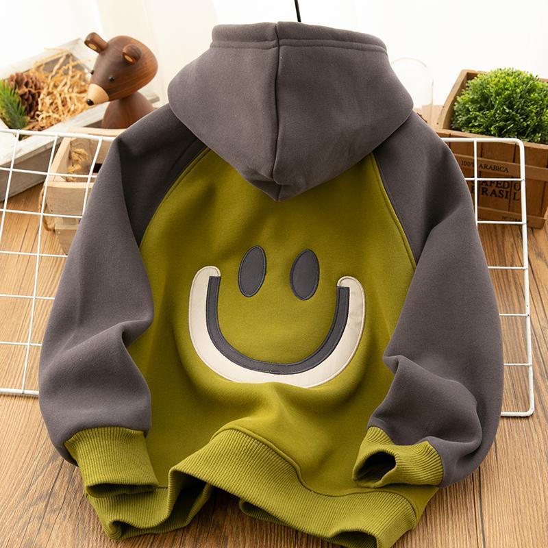 Babyfeet boy's autumn and winter plus velvet thickened sweater in the big boy Korean version of the handsome all-in-one velvet warm hooded top