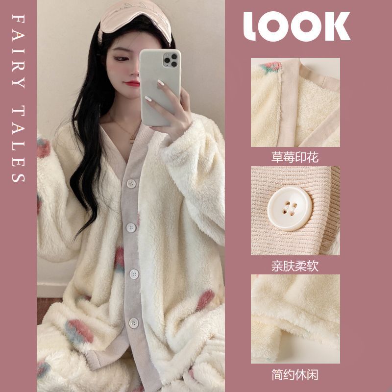 珊瑚絨睡衣女秋冬季加厚加絨法蘭絨可愛派大星冬天款家居服兩件套