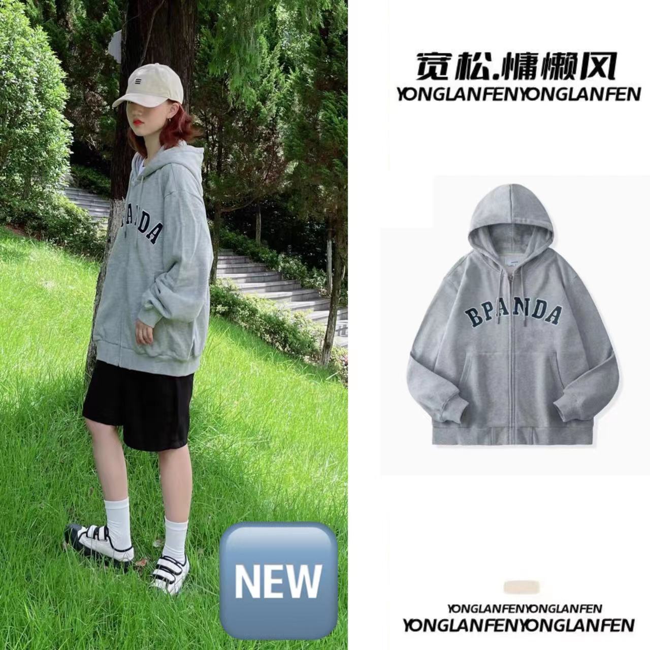 字母印花衛衣女美式復古小眾設計感寬鬆高街慵懶拉鏈開衫連帽外套
