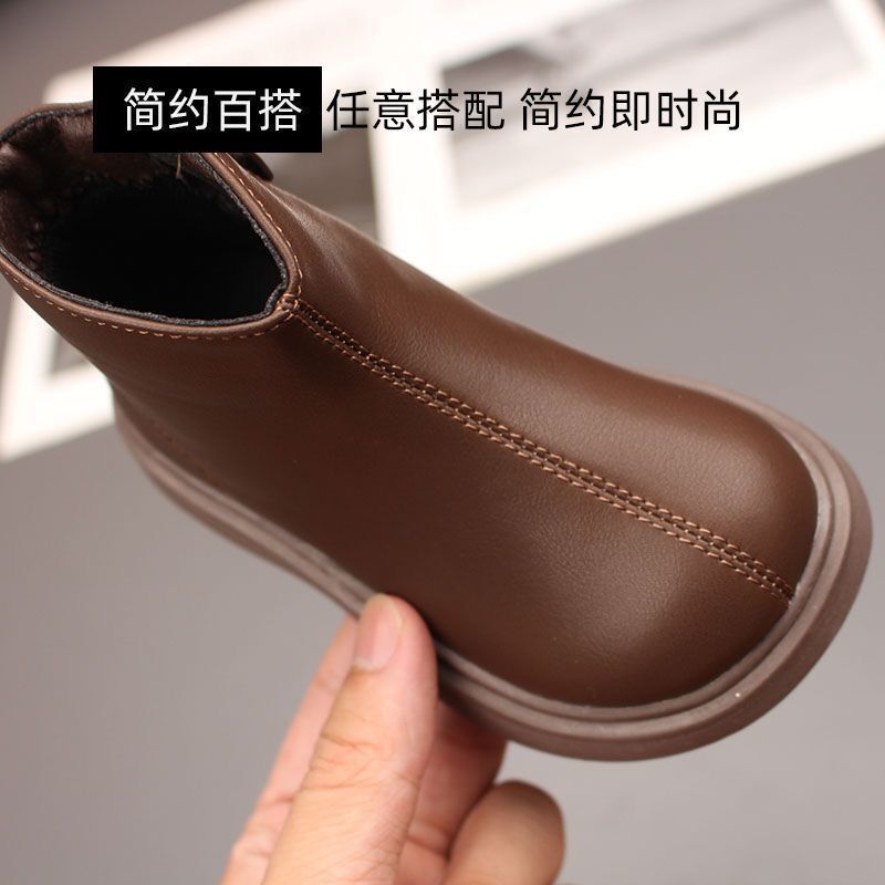 Girls Martin boots 2022 autumn and winter new Chelsea children's short boots princess single boots baby two cotton plus velvet leather boots
