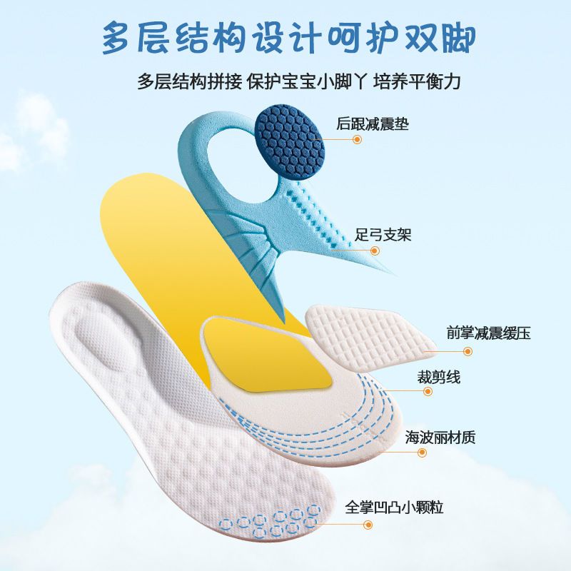 Children's foam insoles for kids, boys, girls, babies, breathable, cuttable, soft sports, spring, autumn and summer