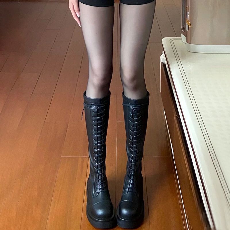 British style knight boots women's autumn  new thick-soled small bullet force slim tall but knee-high boots