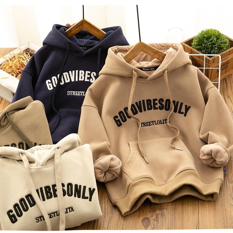 Babyfeet children's clothing boys plus velvet thickened sweater autumn and winter new middle and big boys boy hooded top Korean version handsome