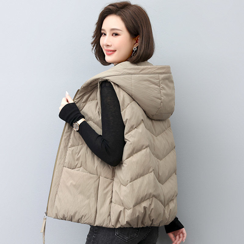 Down cotton vest female 2022 new fashion casual winter hooded middle-aged mother vest vest vest vest vest