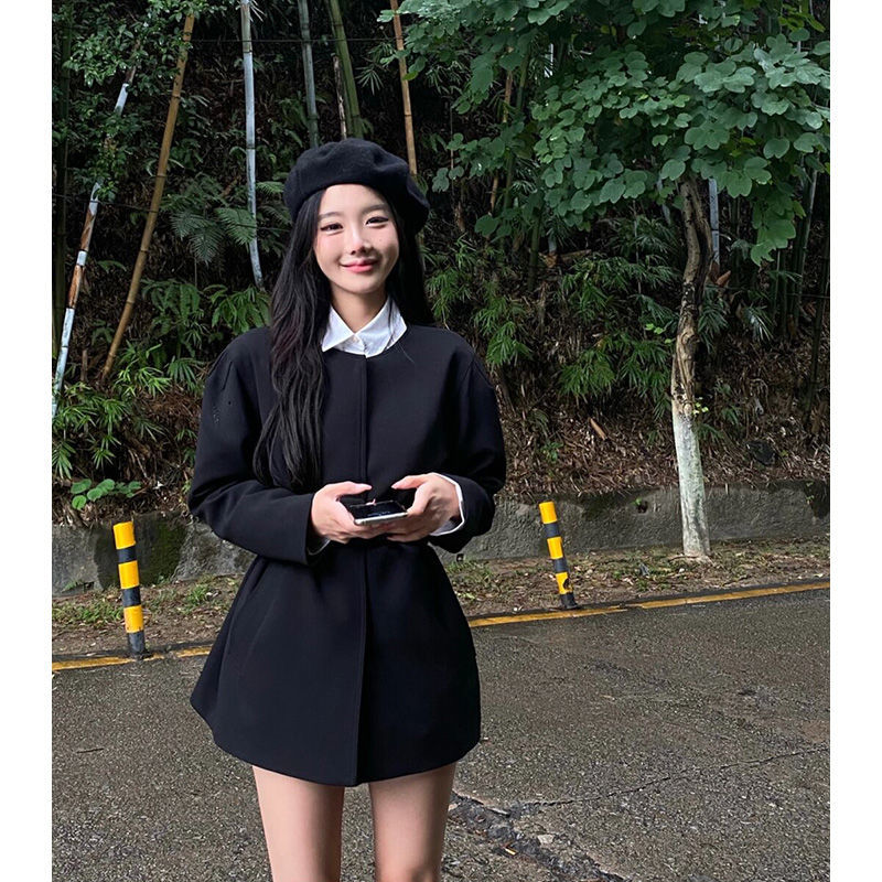 高級感時尚港風復古chic設計感收腰西裝外套襯衫疊穿兩件套裝秋季