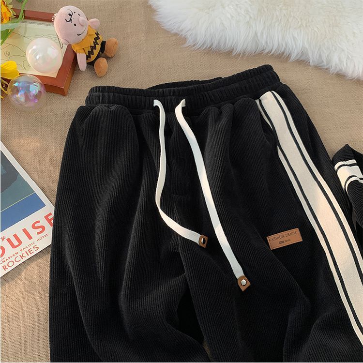 Corduroy pants men's  spring and autumn new loose straight pants ins trendy all-match striped sports casual trousers